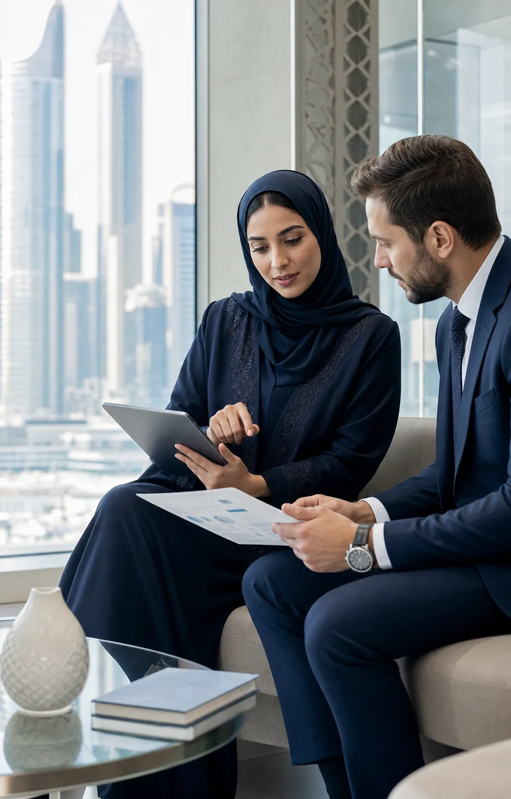 Integrity Limited adviser helping an entrepreneur plan business growth in Dubai