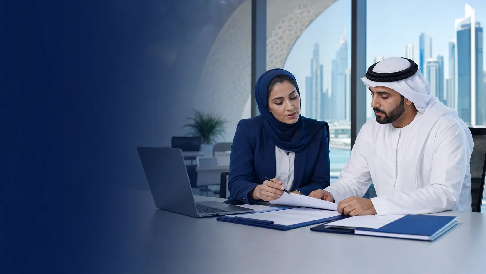 UAE government services advisor assisting a business owner